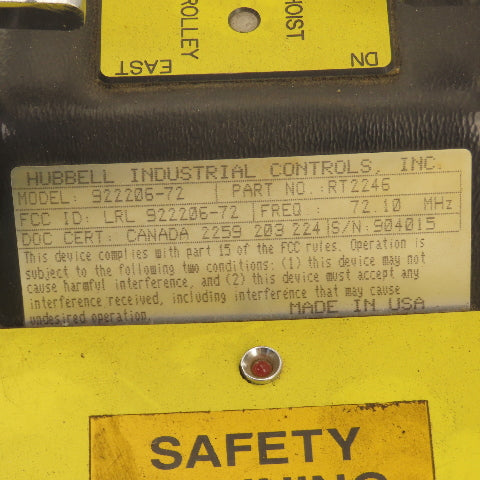 Hubbell 922206-72 Bridge Crane Hoist Trolley Remote Transmitter Controller 72.10MHz