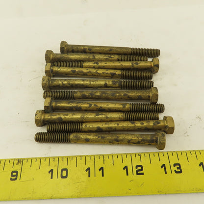 5/16-18 x 3-1/2" Brass Hex Head Bolt 1" Thread Patina Lot Of 10