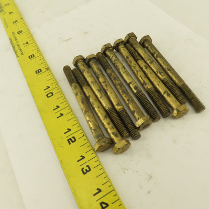 5/16-18 x 3-1/2" Brass Hex Head Bolt 1" Thread Patina Lot Of 10