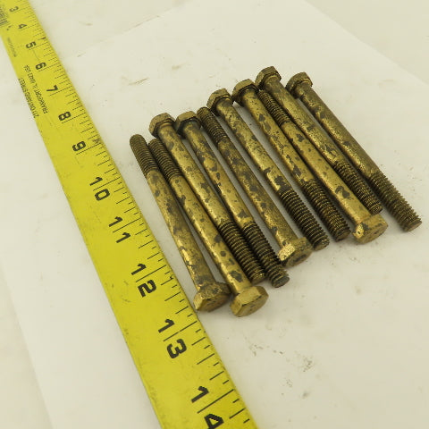 5/16-18 x 3-1/2" Brass Hex Head Bolt 1" Thread Patina Lot Of 10