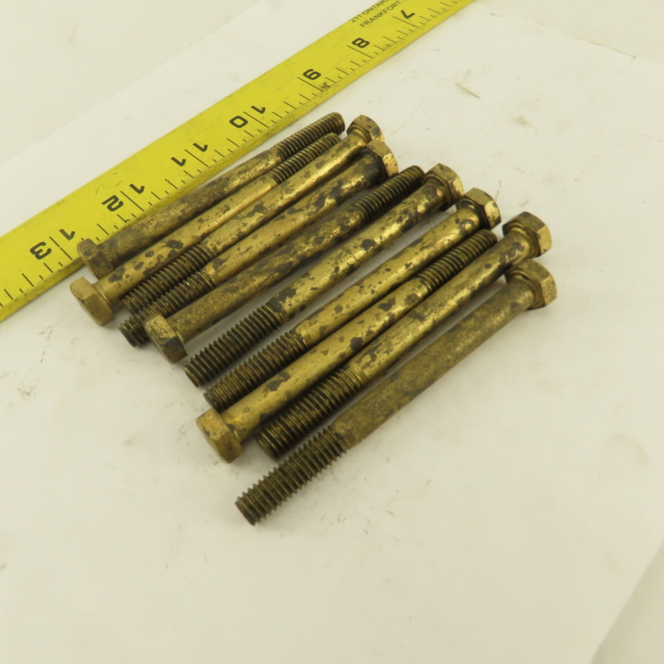 5/16-18 x 3-1/2" Brass Hex Head Bolt 1" Thread Patina Lot Of 10