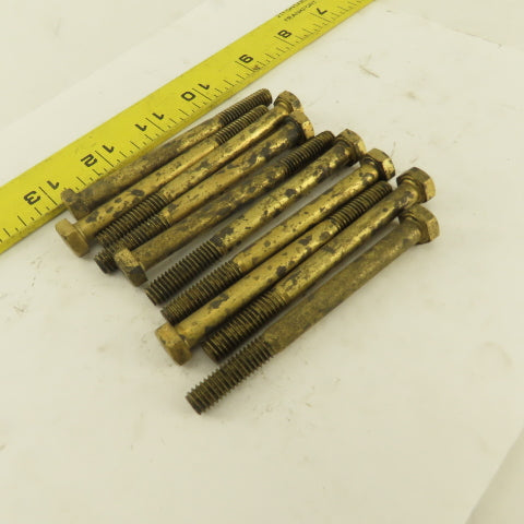 5/16-18 x 3-1/2" Brass Hex Head Bolt 1" Thread Patina Lot Of 10