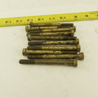 5/16-18 x 3-1/2" Brass Hex Head Bolt 1" Thread Patina Lot Of 10
