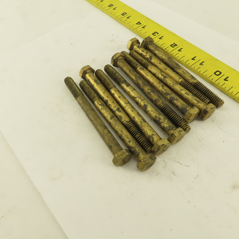 5/16-18 x 3-1/2" Brass Hex Head Bolt 1" Thread Patina Lot Of 10