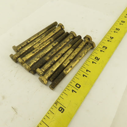 5/16-18 x 3-1/2" Brass Hex Head Bolt 1" Thread Patina Lot Of 10