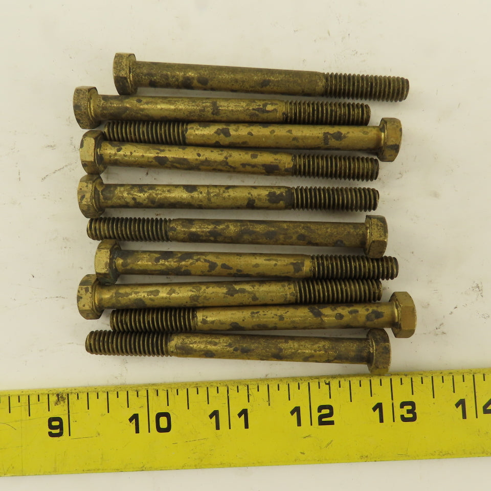 5/16-18 x 3-1/2" Brass Hex Head Bolt 1" Thread Patina Lot Of 10
