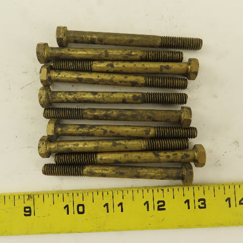 5/16-18 x 3-1/2" Brass Hex Head Bolt 1" Thread Patina Lot Of 10
