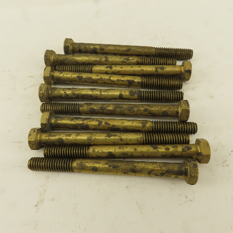 5/16-18 x 3-1/2" Brass Hex Head Bolt 1" Thread Patina Lot Of 10