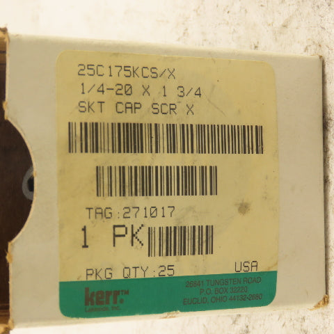 Kerr 25C175KCS 1/4-20 x 01-3/4" SHCS Socket Head Cap Screw Lot Of 25