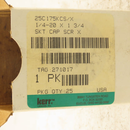 Kerr 1/4-20 x 1-3/4" Socket Head Cap Screw Lot Of 25