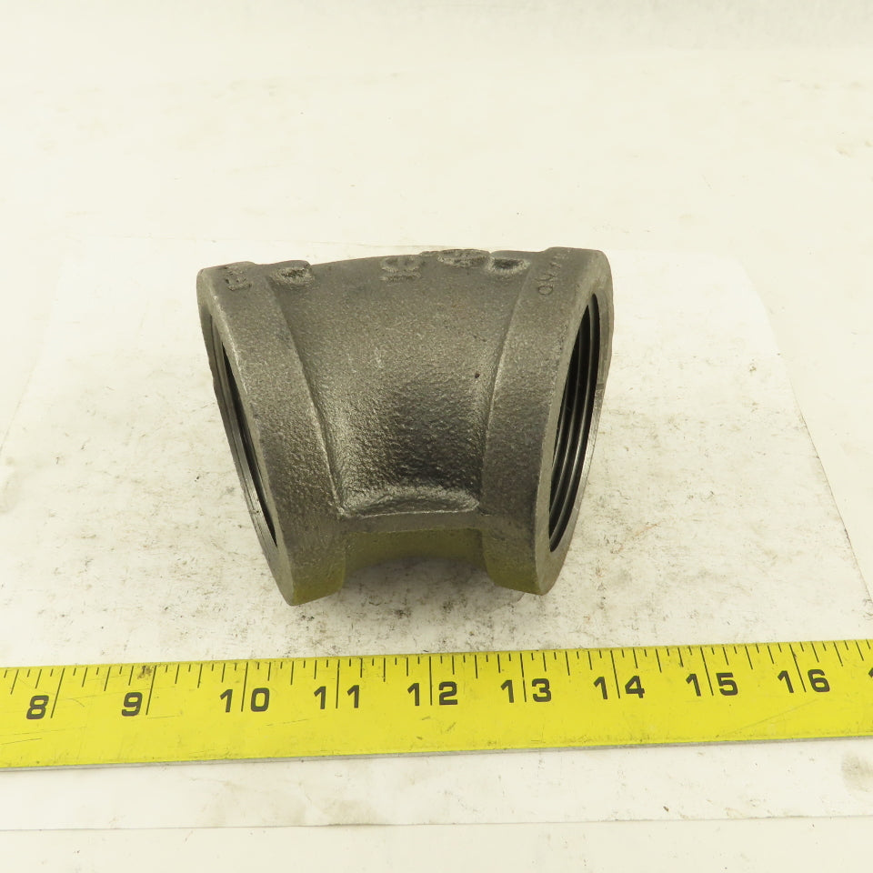2-1/2" NPT Class 150 Malleable Iron 45° Elbow Black Pipe Fitting