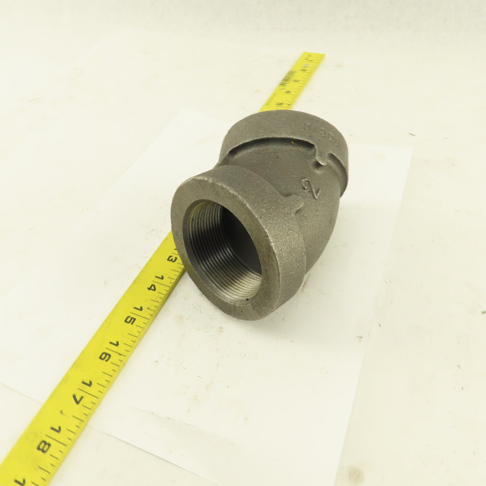 2" NPT Class 300 Malleable Iron 45° Elbow Black Pipe Fitting