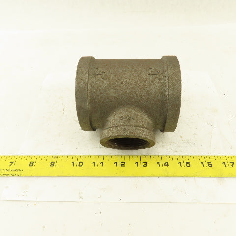 2-1/2"x2-1/2"x1-1/2" NPT Malleable Iron Reducing Tee Black Pipe Fitting