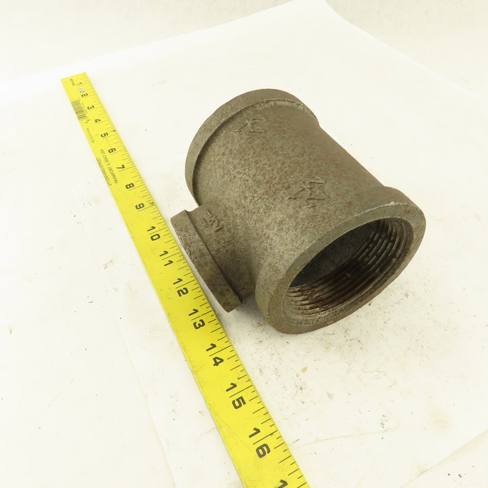 2-1/2"x2-1/2"x1-1/2" NPT Malleable Iron Reducing Tee Black Pipe Fitting