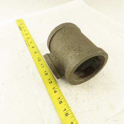 2-1/2"x2-1/2"x1-1/2" NPT Malleable Iron Reducing Tee Black Pipe Fitting