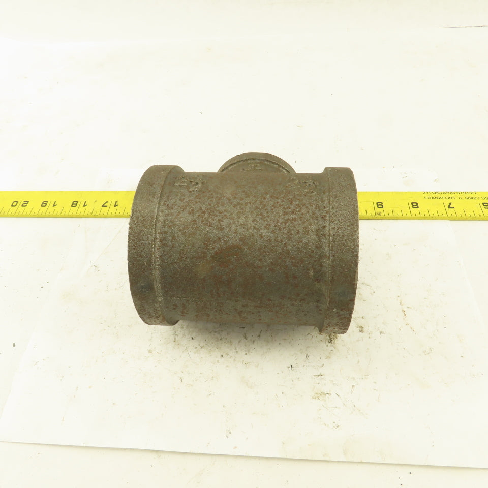 2-1/2"x2-1/2"x1-1/2" NPT Malleable Iron Reducing Tee Black Pipe Fitting