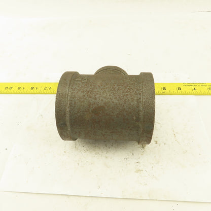 2-1/2"x2-1/2"x1-1/2" NPT Malleable Iron Reducing Tee Black Pipe Fitting