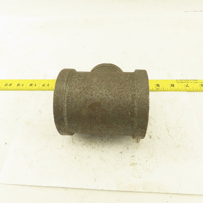 2-1/2"x2-1/2"x1-1/2" NPT Malleable Iron Reducing Tee Black Pipe Fitting