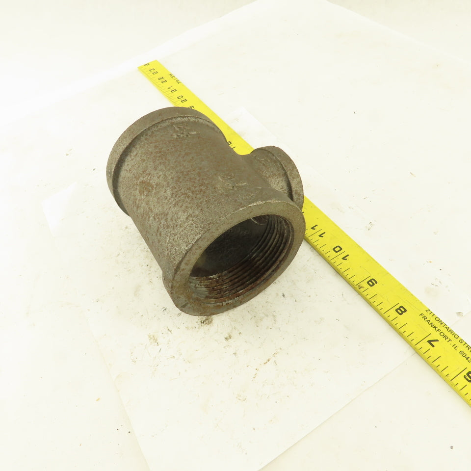 2-1/2"x2-1/2"x1-1/2" NPT Malleable Iron Reducing Tee Black Pipe Fitting