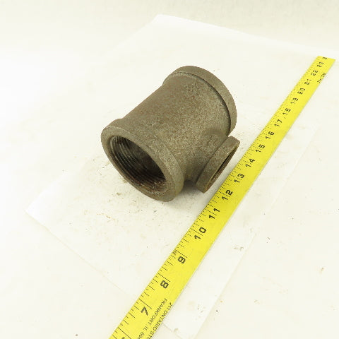 2-1/2"x2-1/2"x1-1/2" NPT Malleable Iron Reducing Tee Black Pipe Fitting