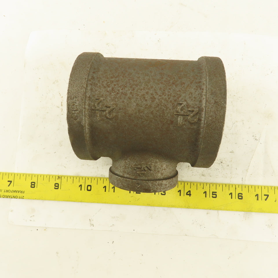 2-1/2"x2-1/2"x1-1/2" NPT Malleable Iron Reducing Tee Black Pipe Fitting
