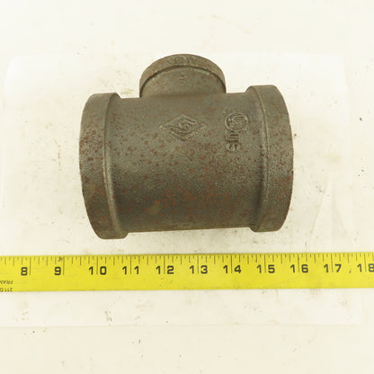 2-1/2"x2-1/2"x1-1/2" NPT Malleable Iron Reducing Tee Black Pipe Fitting
