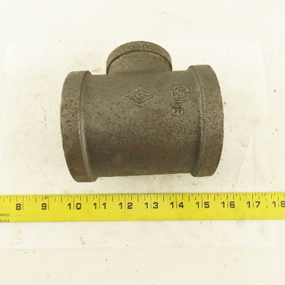 2-1/2"x2-1/2"x1-1/2" NPT Malleable Iron Reducing Tee Black Pipe Fitting