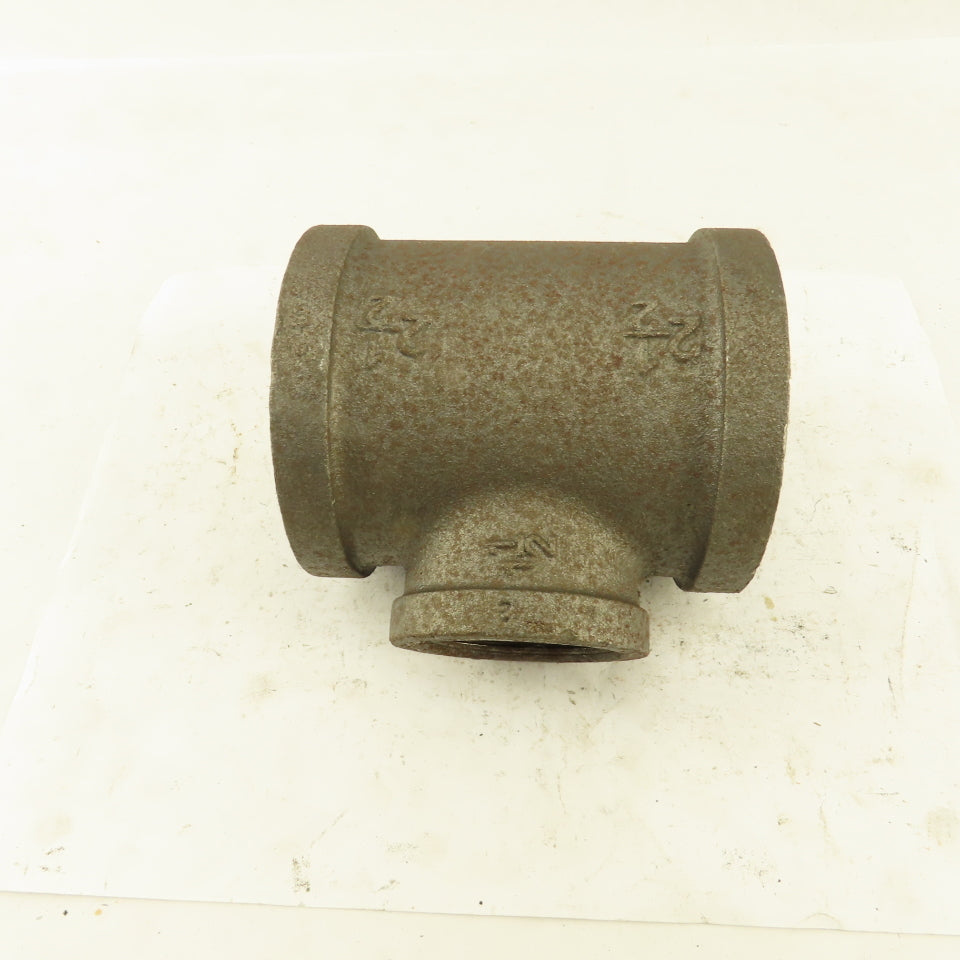 2-1/2"x2-1/2"x1-1/2" NPT Malleable Iron Reducing Tee Black Pipe Fitting