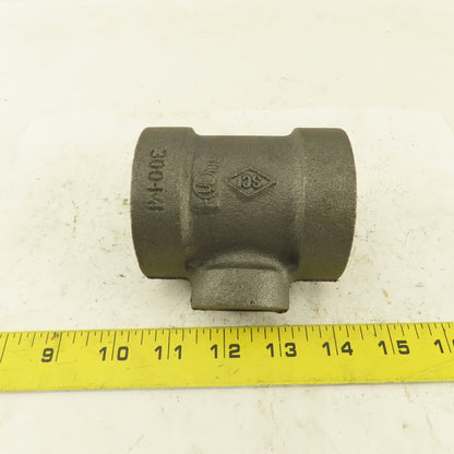 1-1/2"x1-1/2"x 3/4" NPT 300 Malleable Iron Reducing Tee Black Pipe Fitting