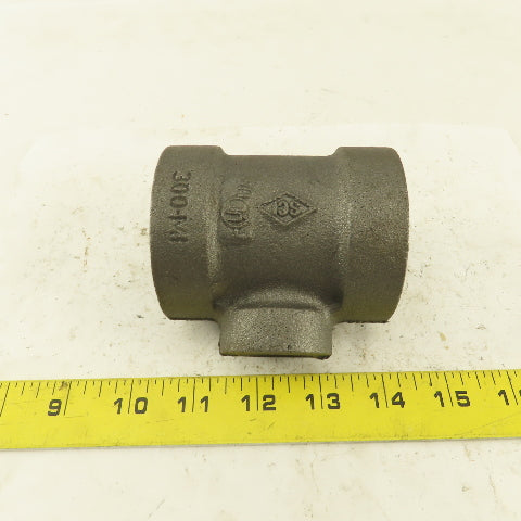1-1/2"x1-1/2"x 3/4" NPT 300 Malleable Iron Reducing Tee Black Pipe Fitting