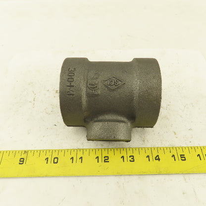 1-1/2"x1-1/2"x 3/4" NPT 300 Malleable Iron Reducing Tee Black Pipe Fitting