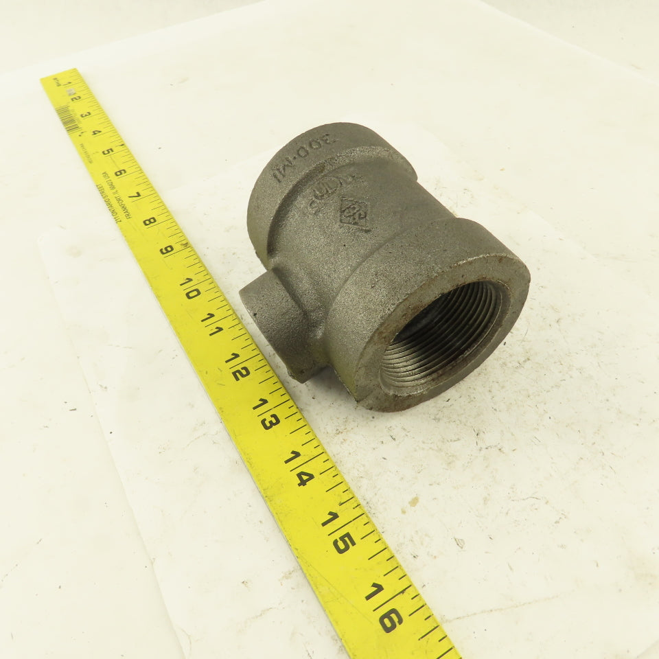 1-1/2"x1-1/2"x 3/4" NPT 300 Malleable Iron Reducing Tee Black Pipe Fitting