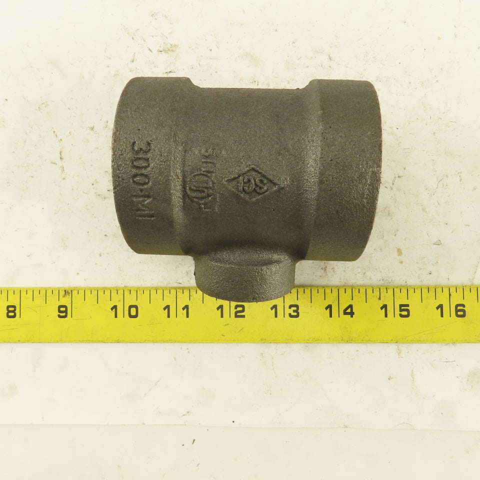 1-1/2"x1-1/2"x 3/4" NPT 300 Malleable Iron Reducing Tee Black Pipe Fitting
