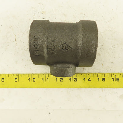 1-1/2"x1-1/2"x 3/4" NPT 300 Malleable Iron Reducing Tee Black Pipe Fitting