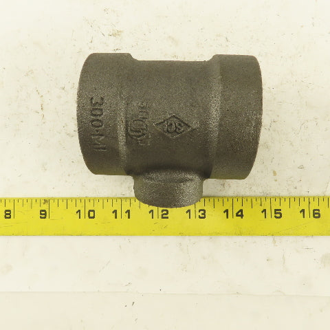 1-1/2"x1-1/2"x 3/4" NPT 300 Malleable Iron Reducing Tee Black Pipe Fitting