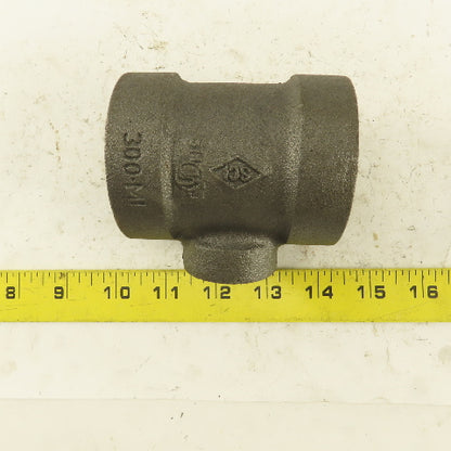 1-1/2"x1-1/2"x 3/4" NPT 300 Malleable Iron Reducing Tee Black Pipe Fitting