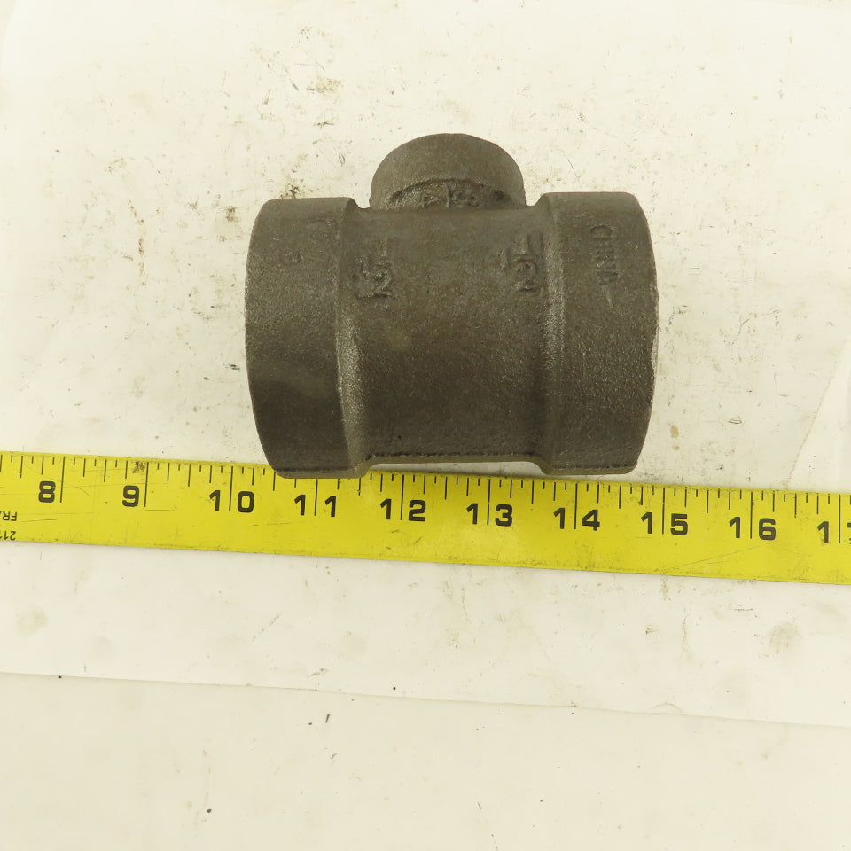 1-1/2"x1-1/2"x 3/4" NPT 300 Malleable Iron Reducing Tee Black Pipe Fitting