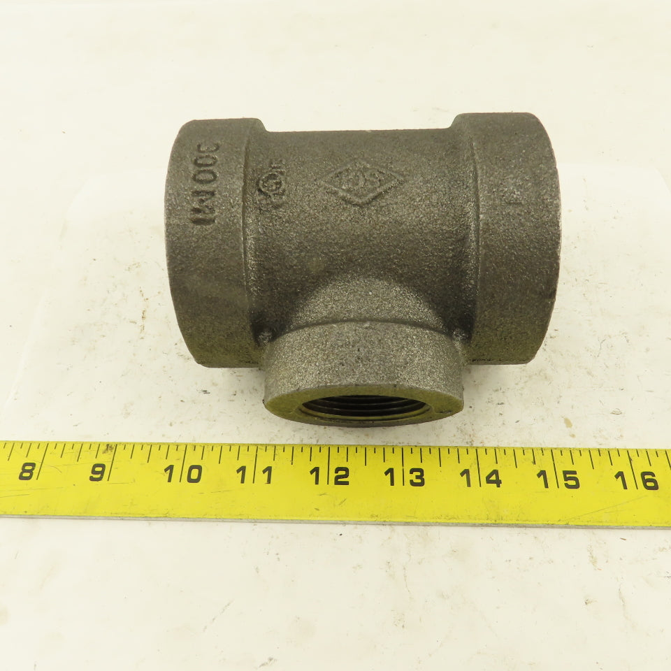 2"x2"x1-1/4" NPT 300 Malleable Iron Reducing Tee Black Pipe Fitting