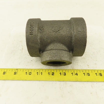 2"x2"x1-1/4" NPT 300 Malleable Iron Reducing Tee Black Pipe Fitting