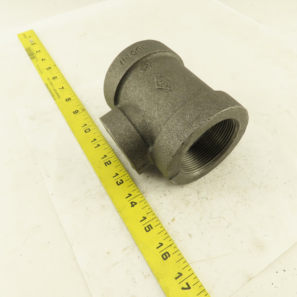 2"x2"x1-1/4" NPT 300 Malleable Iron Reducing Tee Black Pipe Fitting