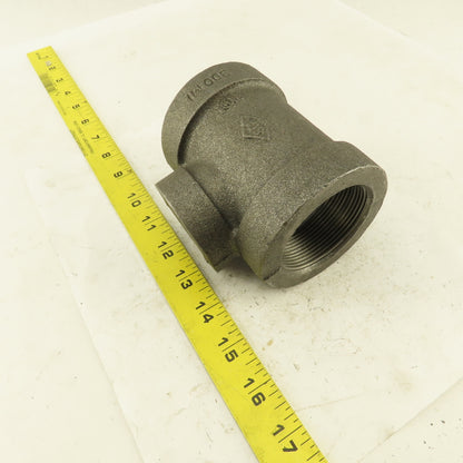 2"x2"x1-1/4" NPT 300 Malleable Iron Reducing Tee Black Pipe Fitting