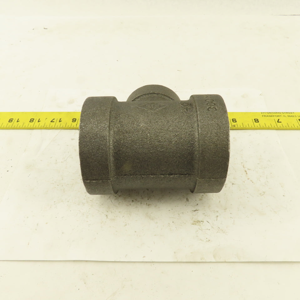 2"x2"x1-1/4" NPT 300 Malleable Iron Reducing Tee Black Pipe Fitting