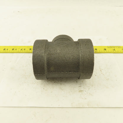 2"x2"x1-1/4" NPT 300 Malleable Iron Reducing Tee Black Pipe Fitting