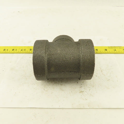 2"x2"x1-1/4" NPT 300 Malleable Iron Reducing Tee Black Pipe Fitting