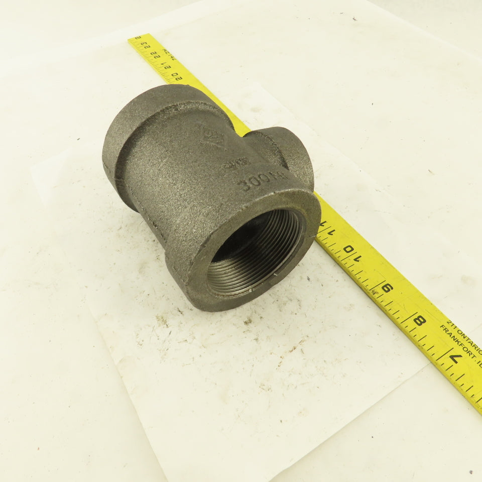 2"x2"x1-1/4" NPT 300 Malleable Iron Reducing Tee Black Pipe Fitting