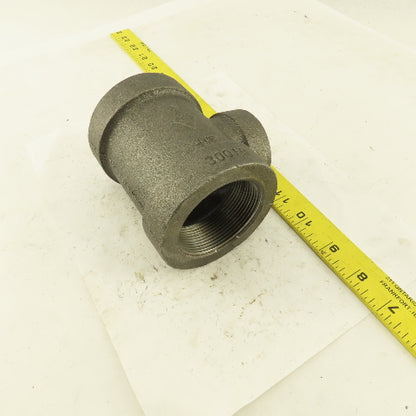 2"x2"x1-1/4" NPT 300 Malleable Iron Reducing Tee Black Pipe Fitting