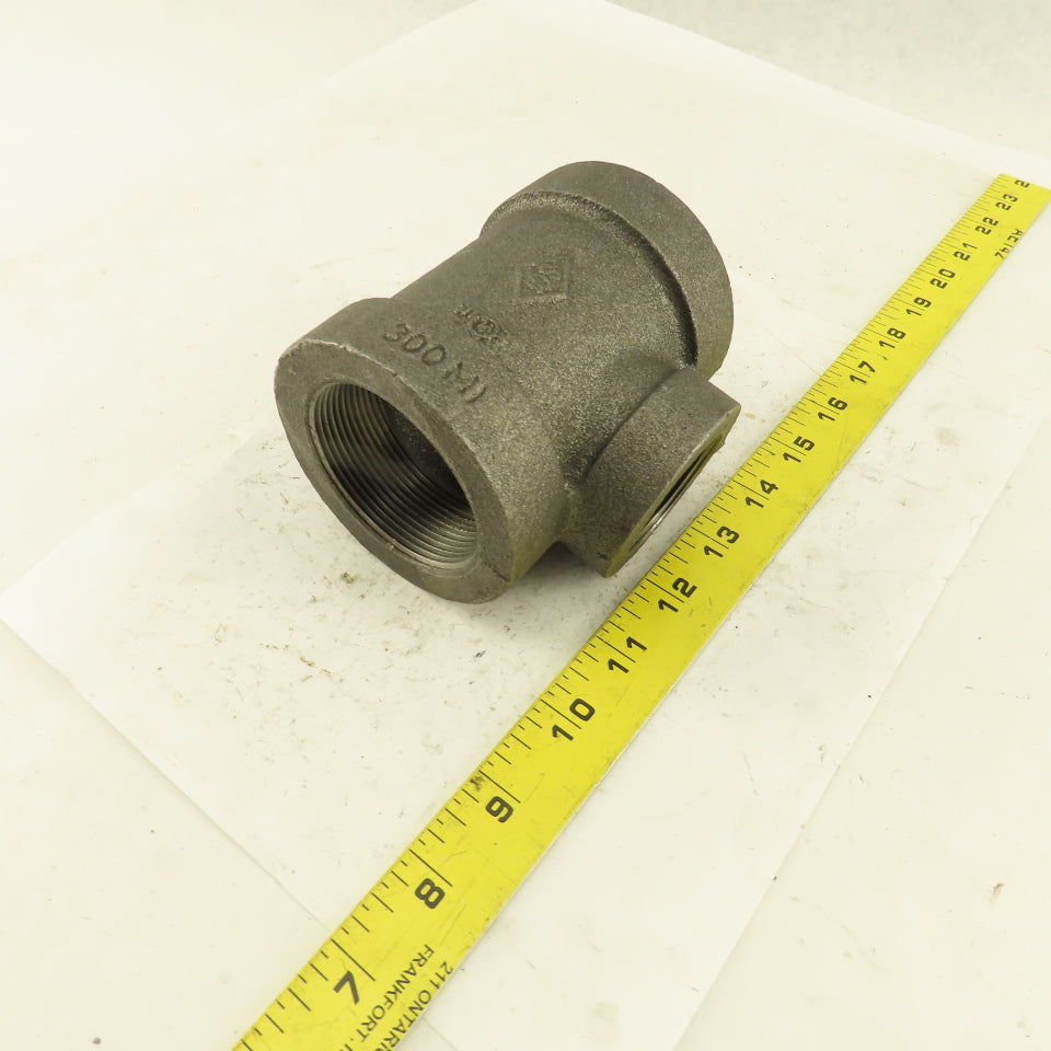 2"x2"x1-1/4" NPT 300 Malleable Iron Reducing Tee Black Pipe Fitting