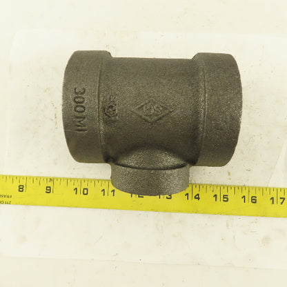 2"x2"x1-1/4" NPT 300 Malleable Iron Reducing Tee Black Pipe Fitting