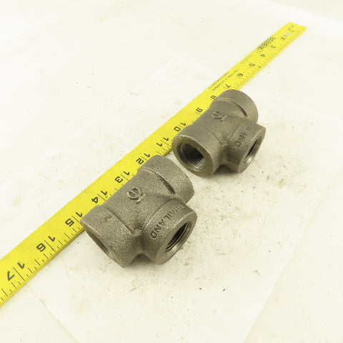3/4"x3/4"x3/4" NPT 300 Malleable Iron Tee Black Pipe Fitting lot of 2