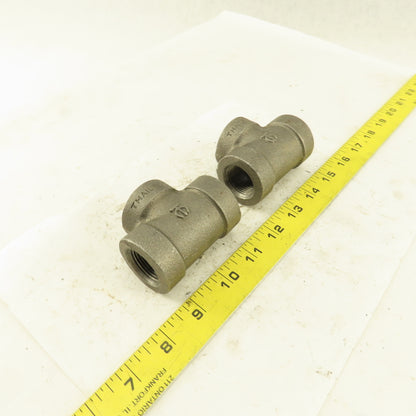 3/4"x3/4"x3/4" NPT 300 Malleable Iron Tee Black Pipe Fitting lot of 2